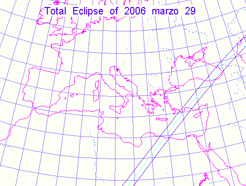 Franja de totalidad del eclipse cercana a España